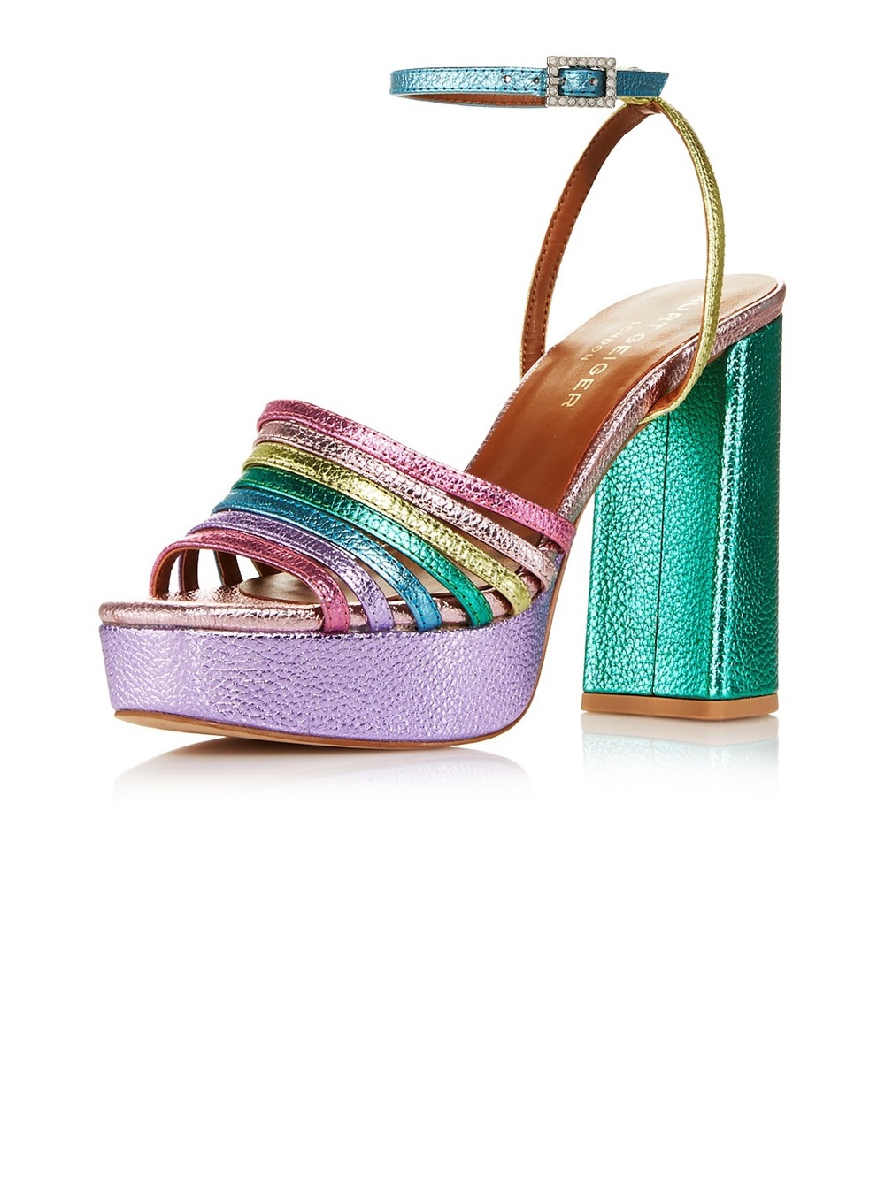Kurt Geiger 8.5 Metallic Multi-Color Platform Sandal with box